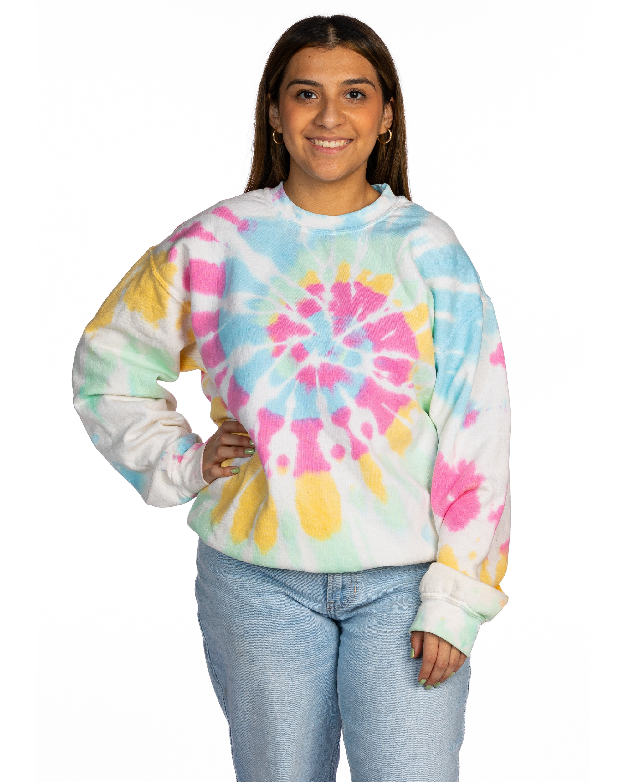 Tie Dye Essential Fleece Crew Devine Spiral Dyenomite Apparel