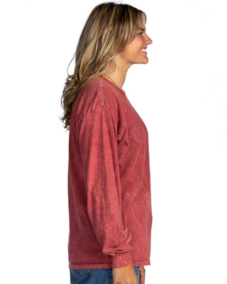 Mineral Wash Long Sleeve Tees - Crimson