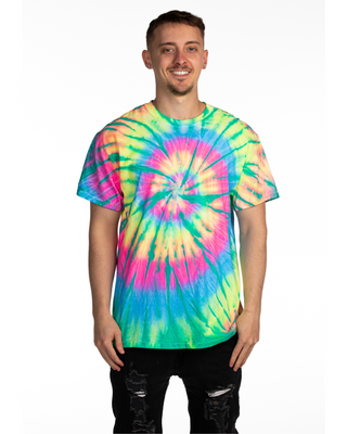 Dyenomite Deal - Aqua Neon Rush Spiral Tie Dye Tee