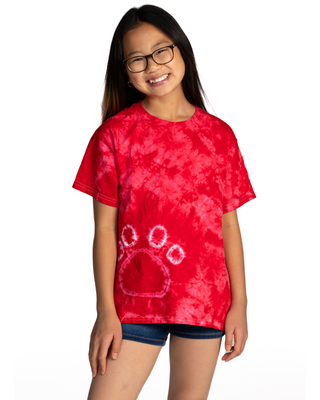 Tie Dye Paw Print Tee - Red - Youth