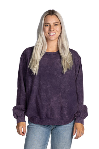 Mineral Wash Premium Fleece Crew Sweatshirt - Aubergine