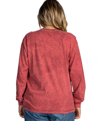 Mineral Wash Long Sleeve Tees - Crimson